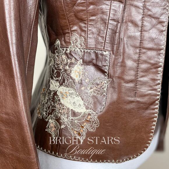 Rare Embroidered Leather Blazer Jacket ASO Lorelai Gilmore Phoebe Buffay Friends - Picture 8 of 11